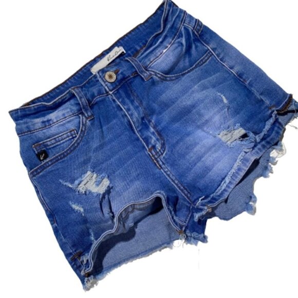 Kancan Micro Mini Shorts Fray Hem Distressed Denim - Picture 1 of 4